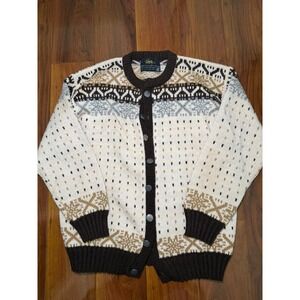 Vintage Figgjo Wool Sweater Cardigan Nordic Fair Isle Pure New Wool M-L White